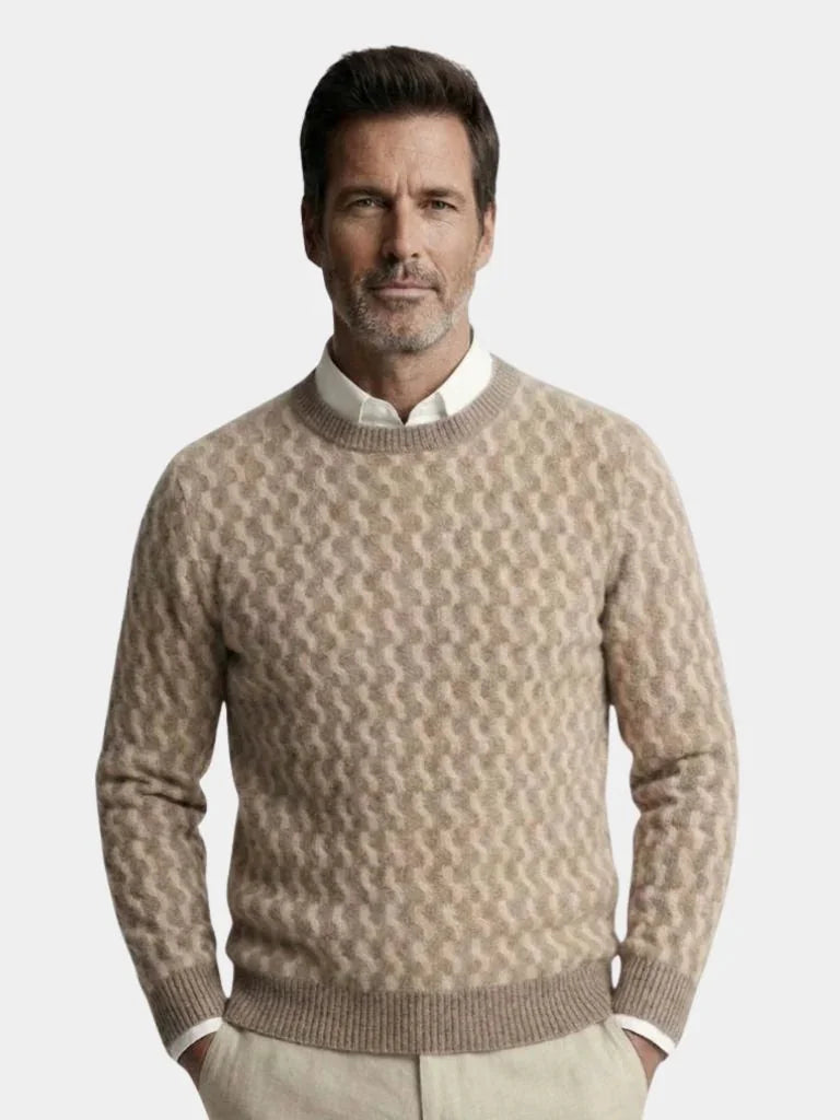 100% Wool Geometric Crew Neck Pullover Sweater