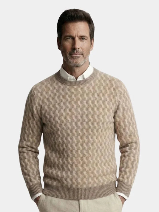 100% Wool Geometric Crew Neck Pullover Sweater