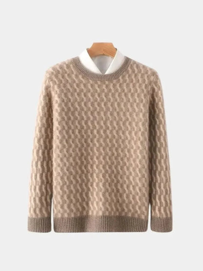100% Wool Geometric Crew Neck Pullover Sweater