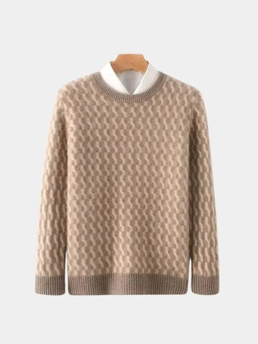 100% Wool Geometric Crew Neck Pullover Sweater