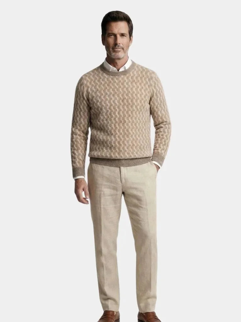 100% Wool Geometric Crew Neck Pullover Sweater