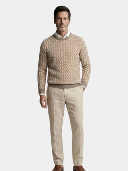 100% Wool Geometric Crew Neck Pullover Sweater
