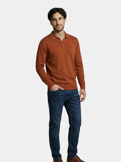 100% Wool Knit V Neck Turndown Polo Pullover
