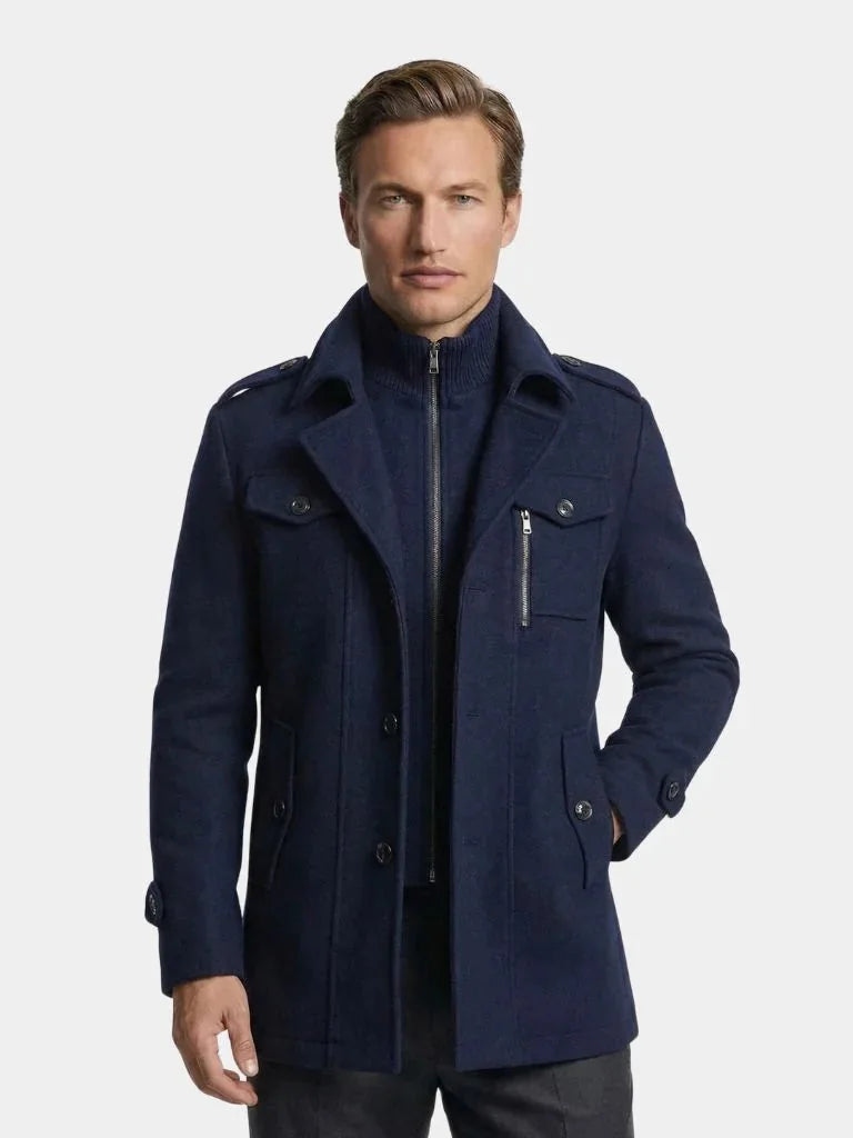 Aristocratic Black Wool Overcoat