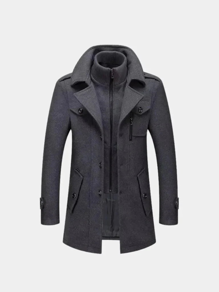 Aristocratic Black Wool Overcoat