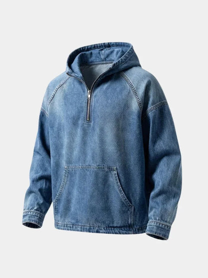 Artisan Denim Smock Quarter Zip Hooded Jacket