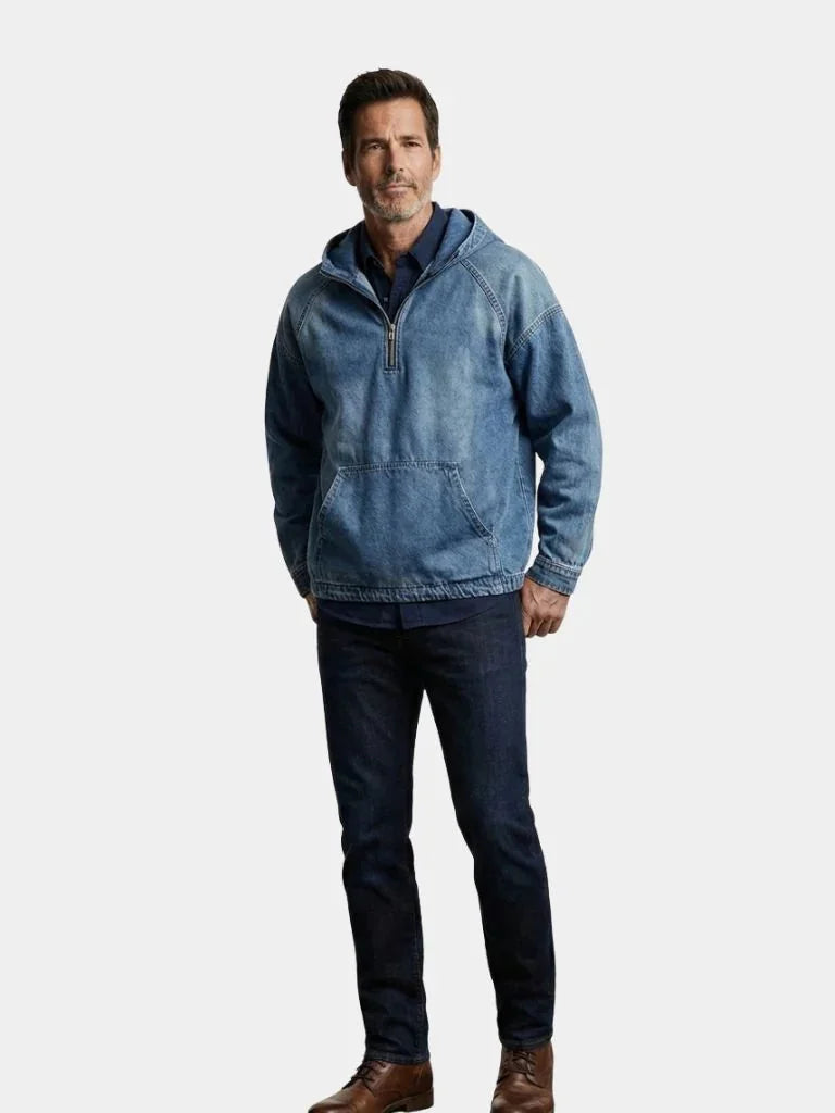Artisan Denim Smock Quarter Zip Hooded Jacket