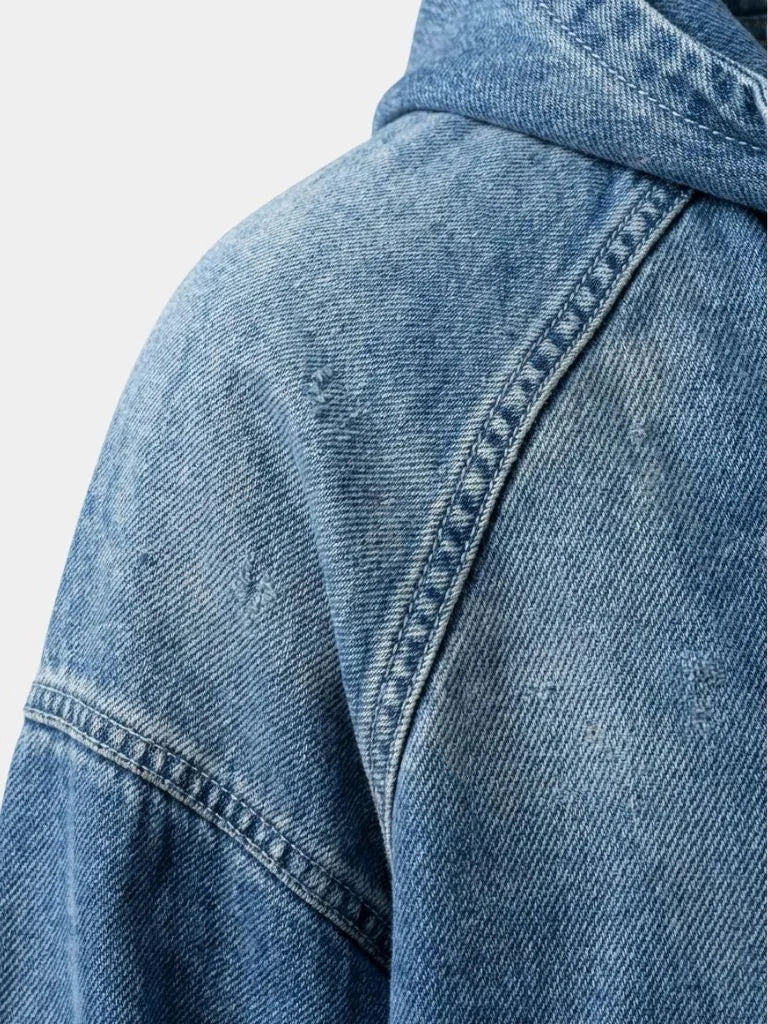 Artisan Denim Smock Quarter Zip Hooded Jacket
