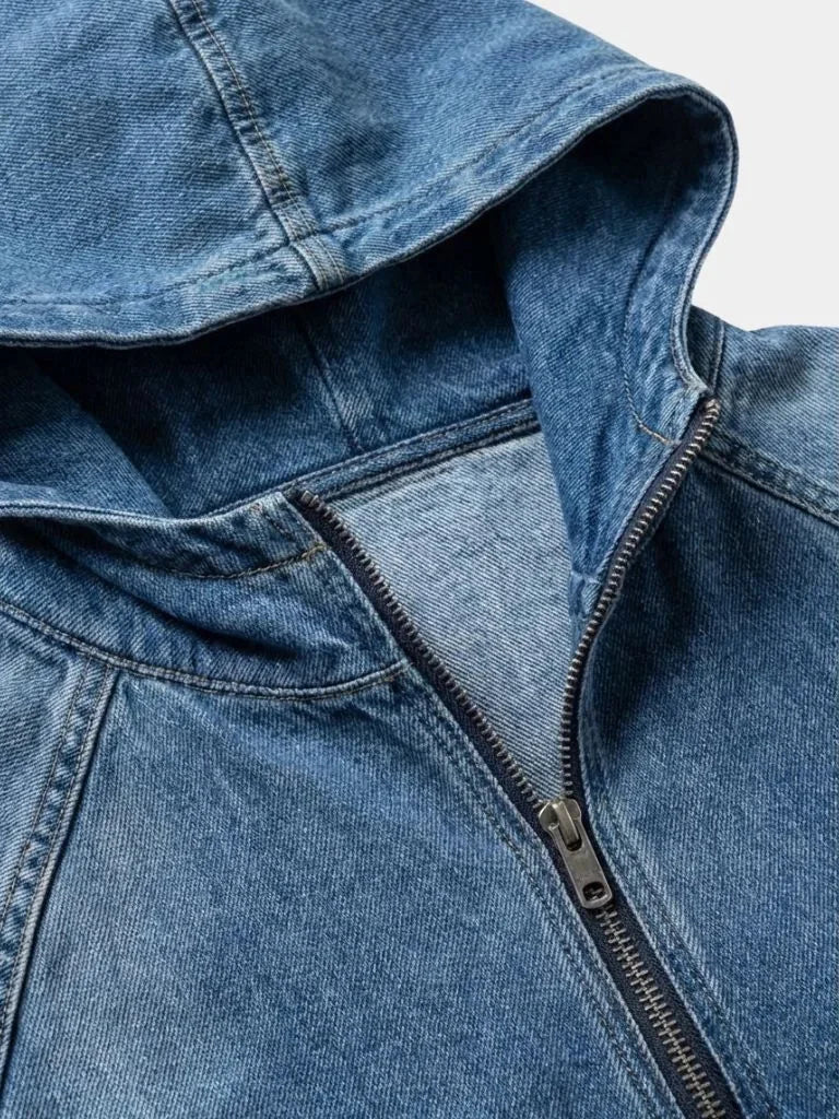 Artisan Denim Smock Quarter Zip Hooded Jacket