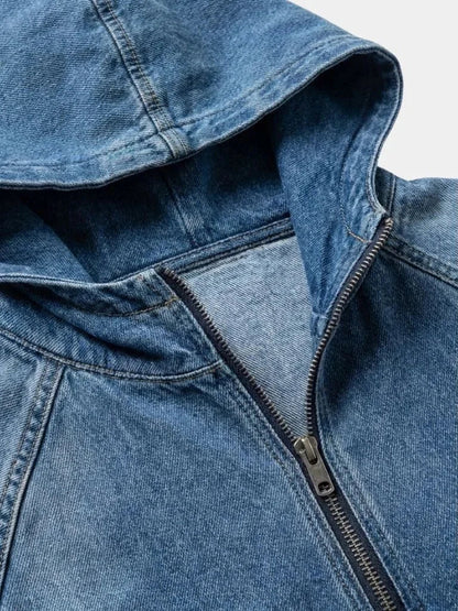Artisan Denim Smock Quarter Zip Hooded Jacket