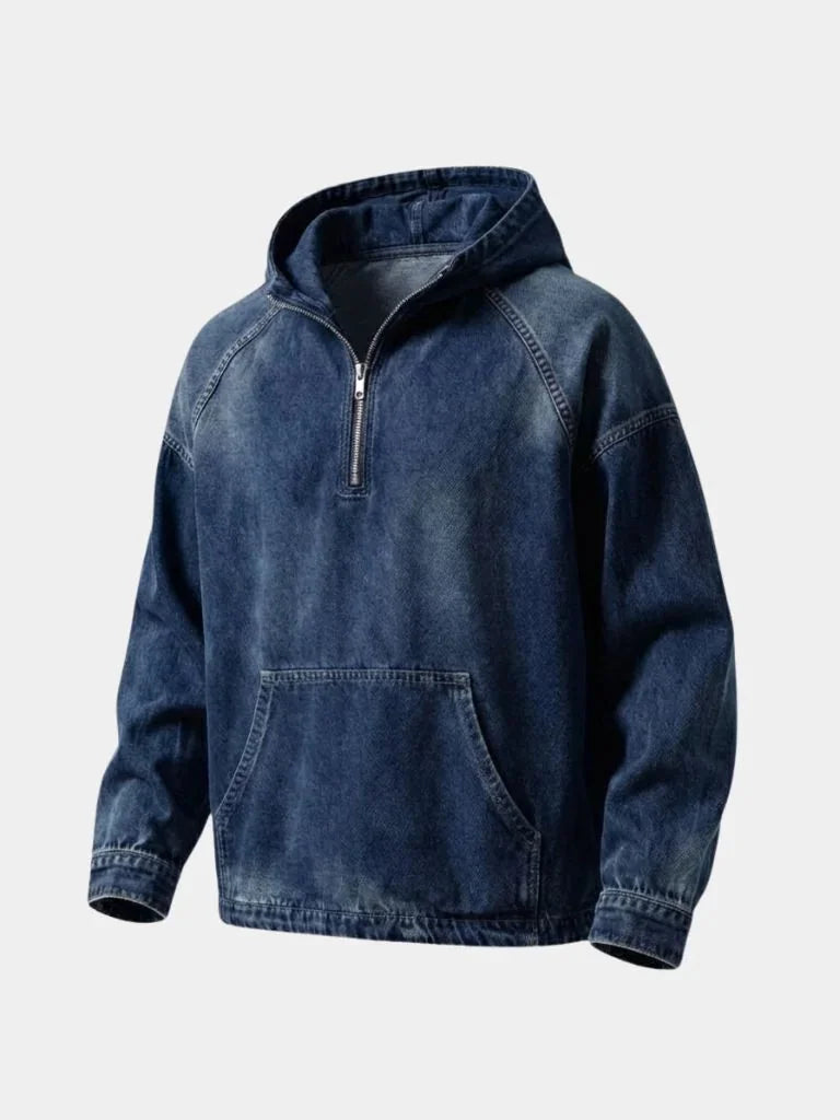 Artisan Denim Smock Quarter Zip Hooded Jacket