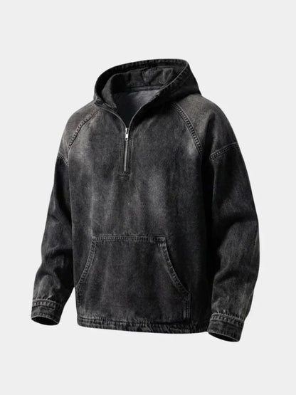 Artisan Denim Smock Quarter Zip Hooded Jacket