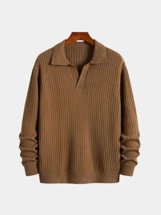 V-Neck Polo Pullover Ribbed